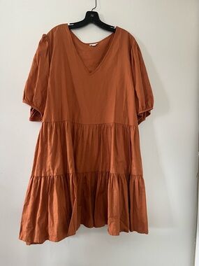 Cottagecore Rust Orange Babydoll Peasant Mini Dress 3X Puff Sleeve Feminine